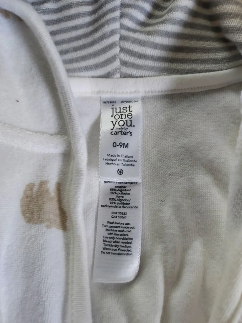 Carter's Cream Hooded Kids Robe with Gray & Tan Bear Print Bath Time Pool Summer